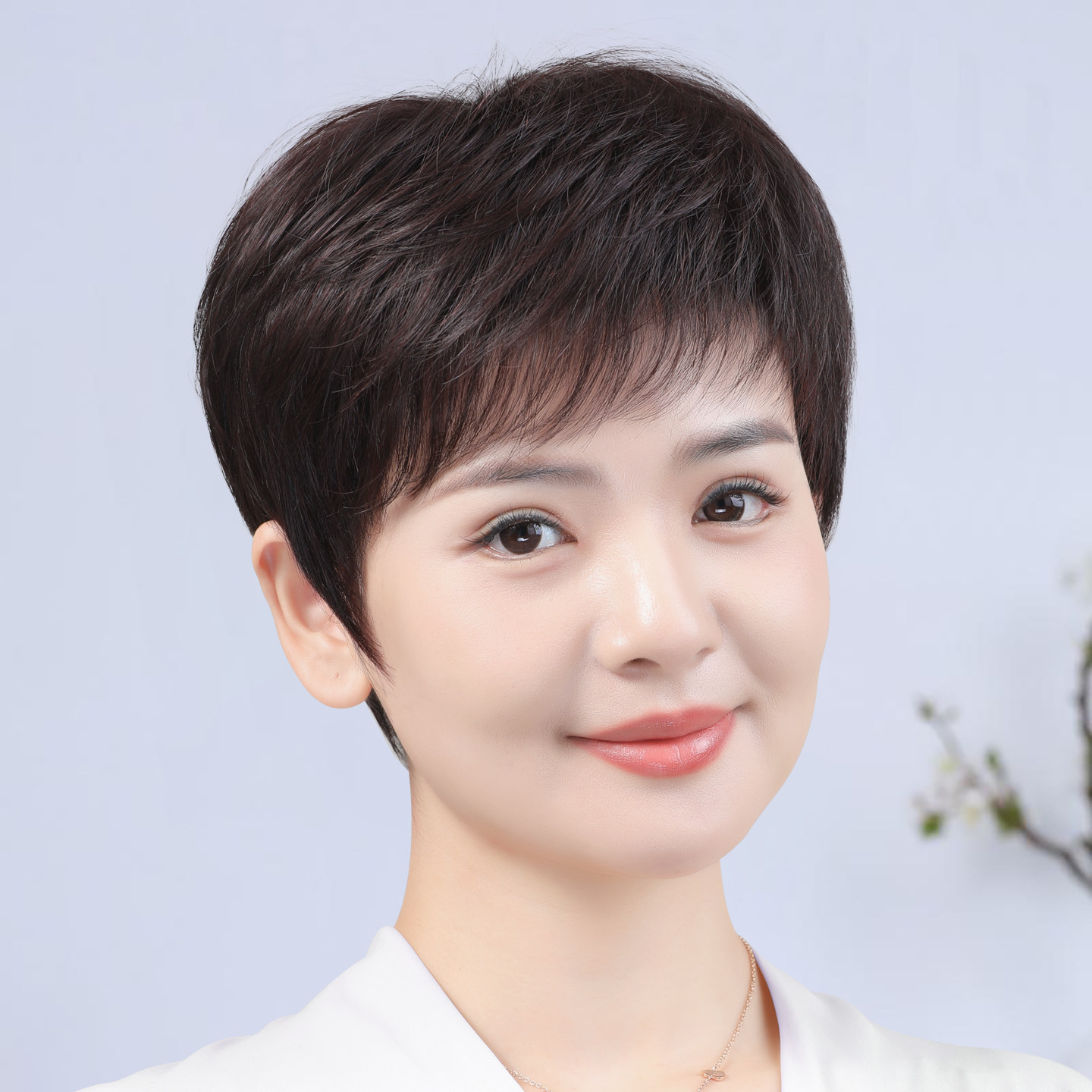 假发全头套女真人发丝短发假发中年女士真发中老年妈妈款自然真发
