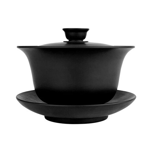 建水紫陶三才盖碗可悬停不烫手纯手工高端功夫茶具泡茶碗敬茶杯黑
