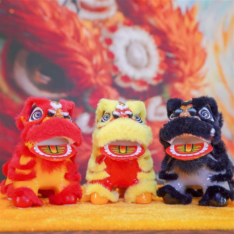 雄狮少年国潮醒狮狮子舞狮汽车车载中控小摆件装饰保平安招财摆件