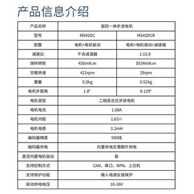 驱控一体步进电机MS42DC内置高精度编码器闭环驱动器带减速器控制