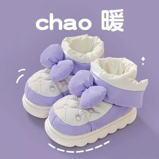 女童秋冬季 儿童保暖棉鞋 蝴蝶结可爱魔术贴防滑软底外穿宝宝雪地靴