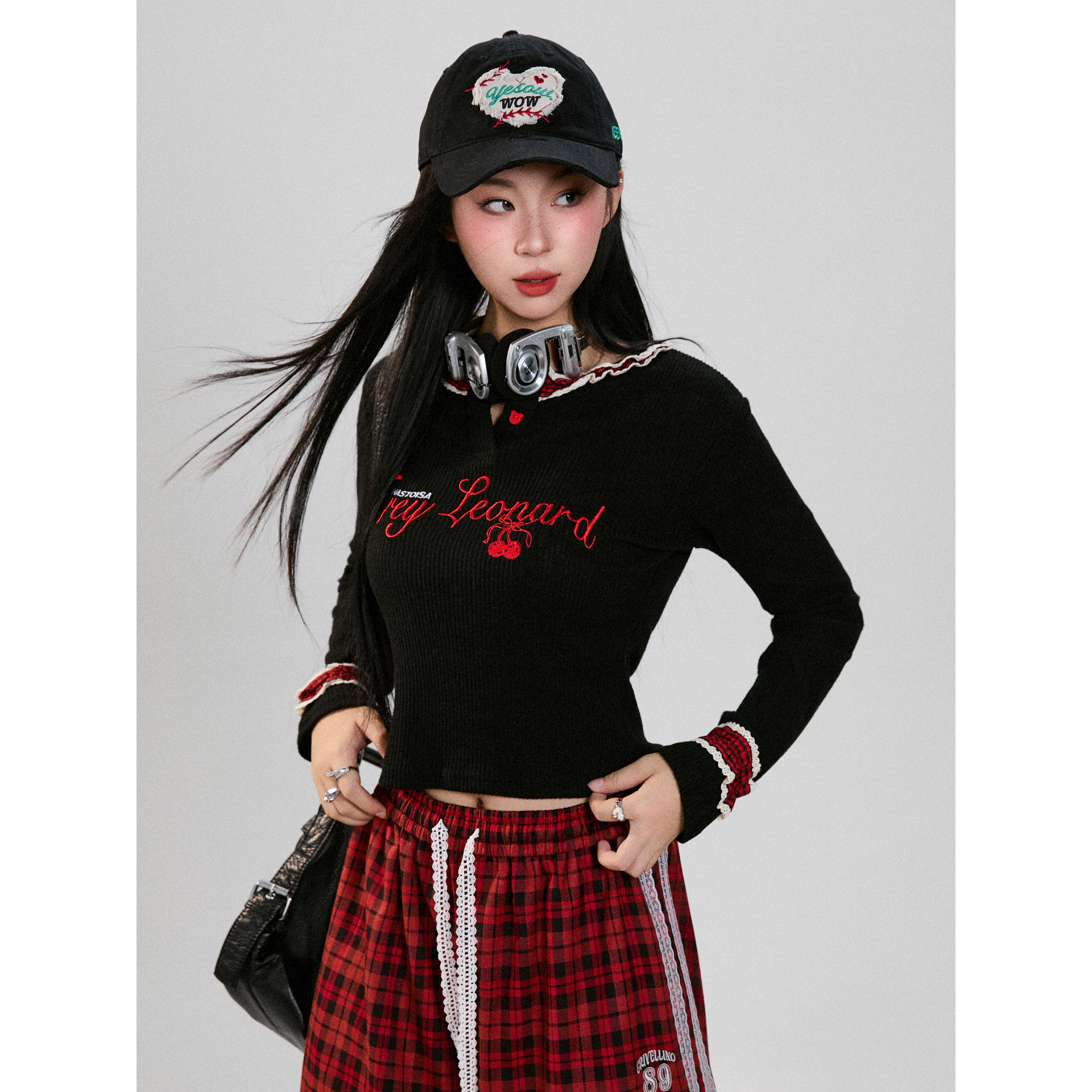 BNMGIN甜酷蕾丝拼接长袖T恤女