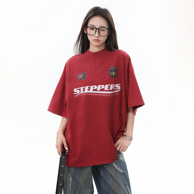BNMGIN复古水洗做旧短袖t恤男女