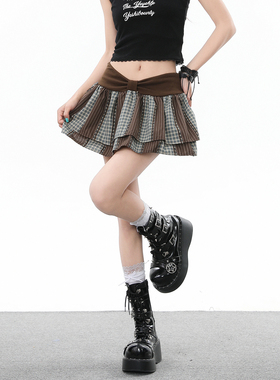 BNMGIN街头复古风格纹蝴蝶结半身裙女夏季辣妹显瘦防走光a字短裙