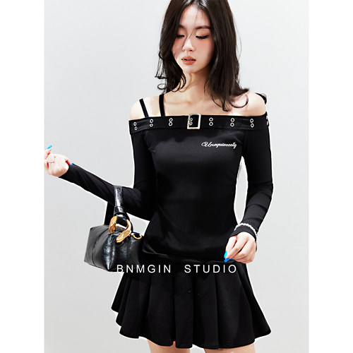 BNMGIN一字领吊带长袖t恤女韩系