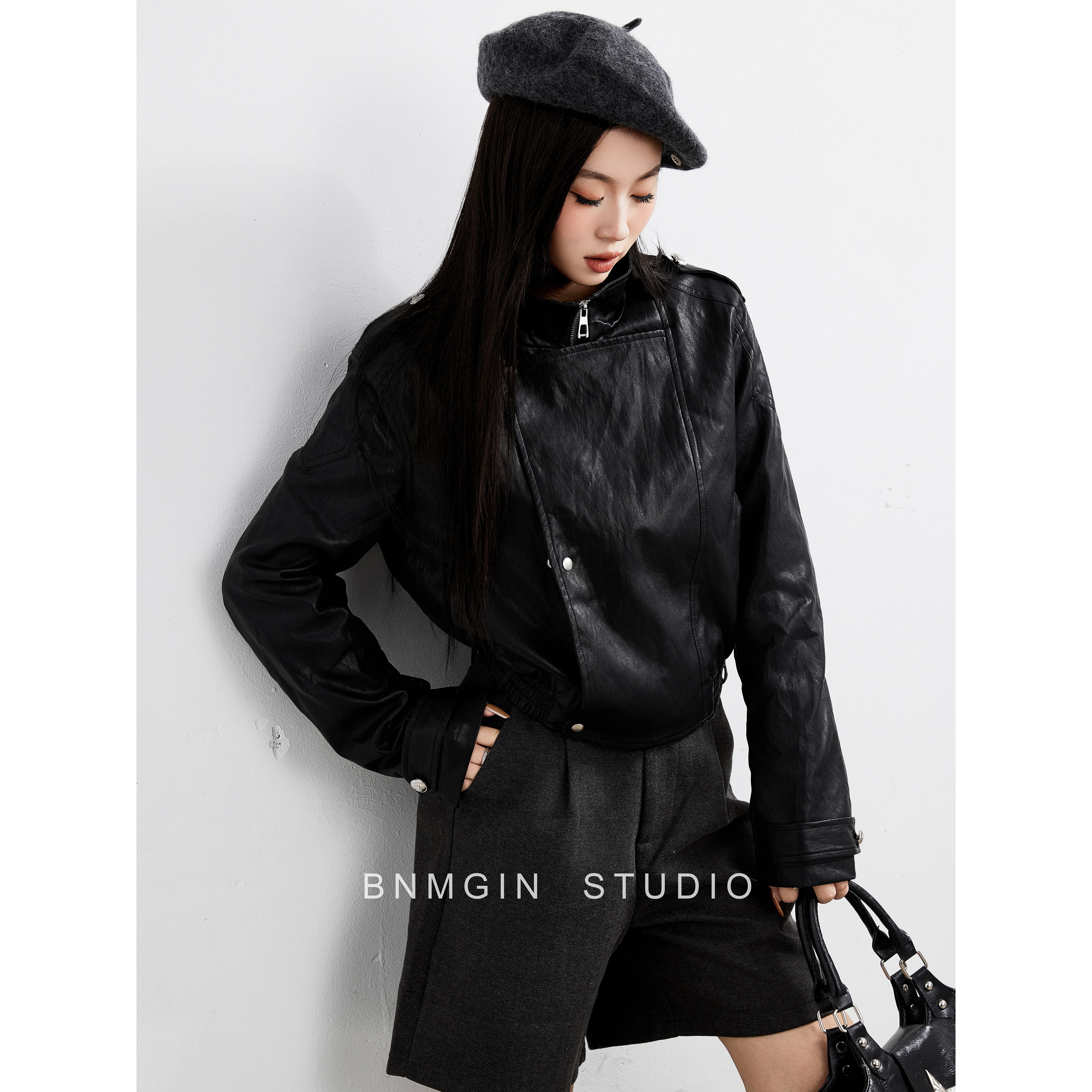 BNMGIN复古皮衣外套女秋冬新款
