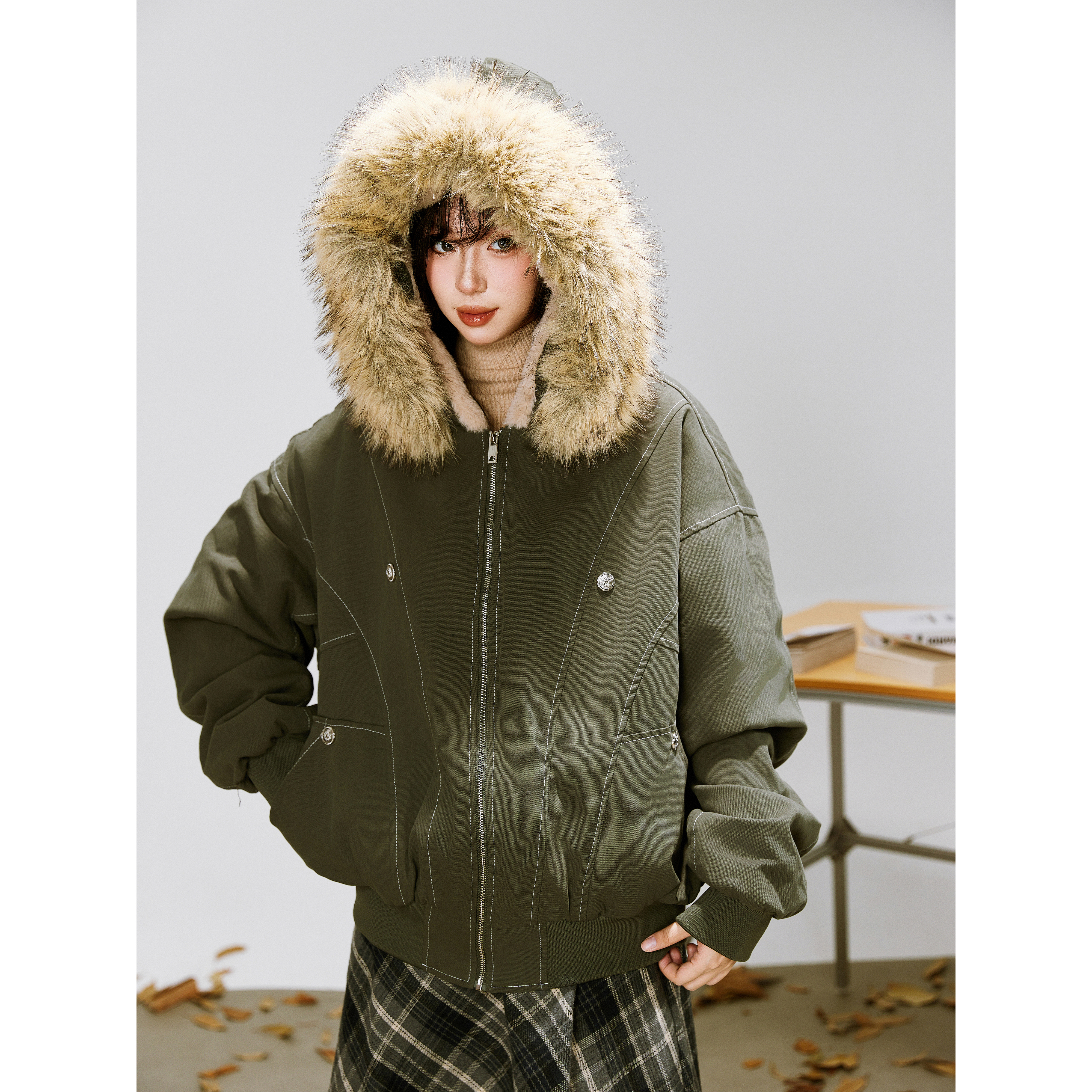 BNMGIN座山雕大毛领棉服女高级感