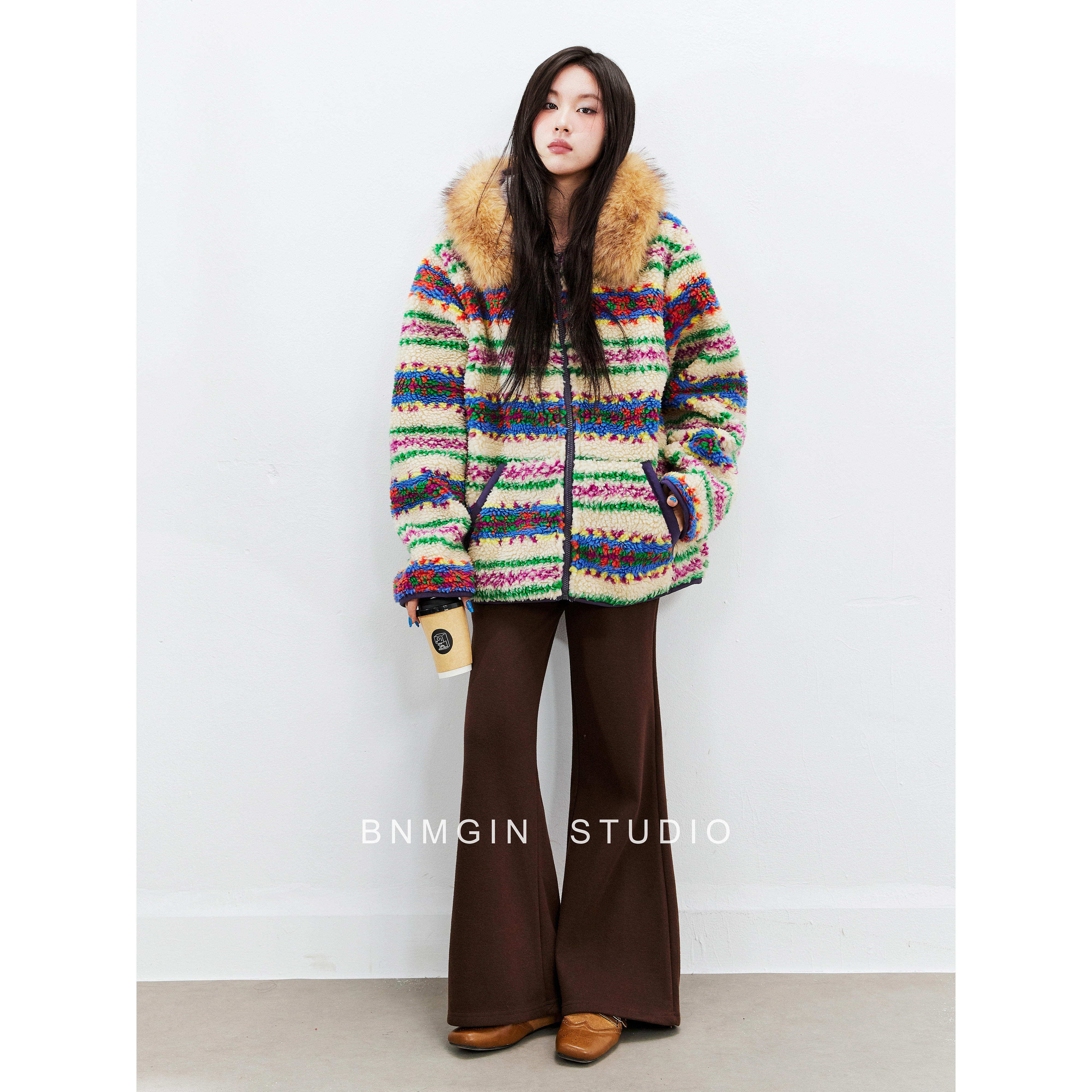 BNMGIN民族风彩色条纹羊羔毛棉服女款冬季加厚保暖加绒毛领厚外套,女装/女士精品,棉衣/棉服,淘宝优惠券,粉丝福利购,淘宝优惠卷