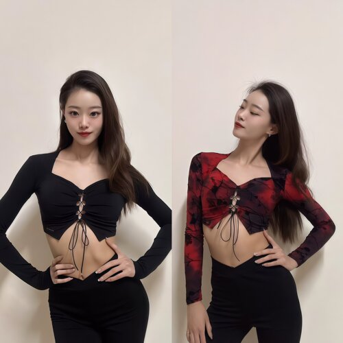 秋款拉丁舞方领短款长袖上衣女