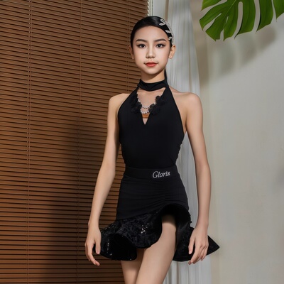 新款女童夏拉丁舞大摆裙练习服