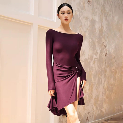 秋季新款拉丁舞服后V分岔连衣裙