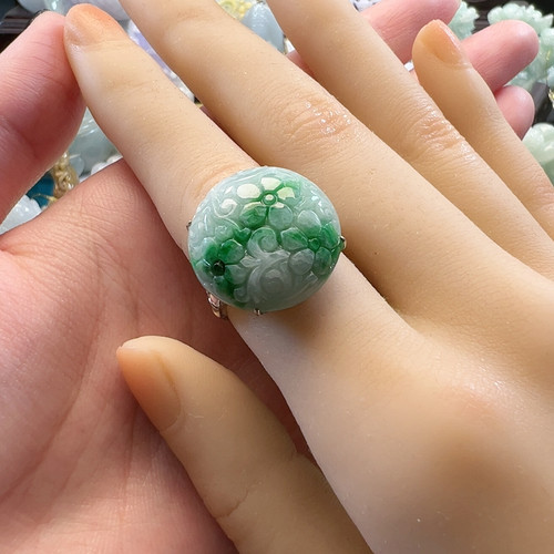 送证书 天然翡翠缅料A货大蛋面戒指 可调节