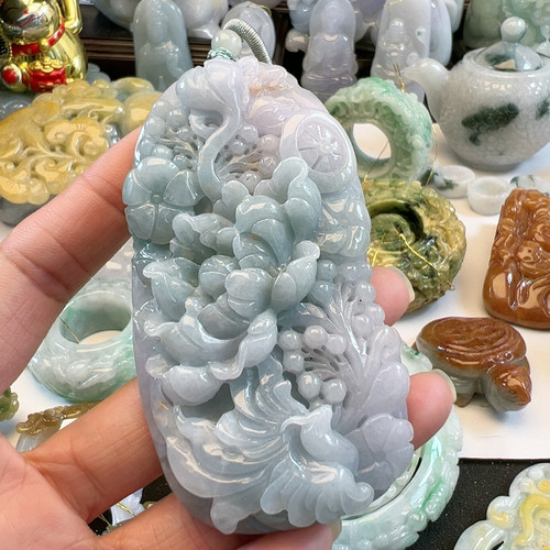 送证书天然翡翠A货春彩凤穿牡丹
