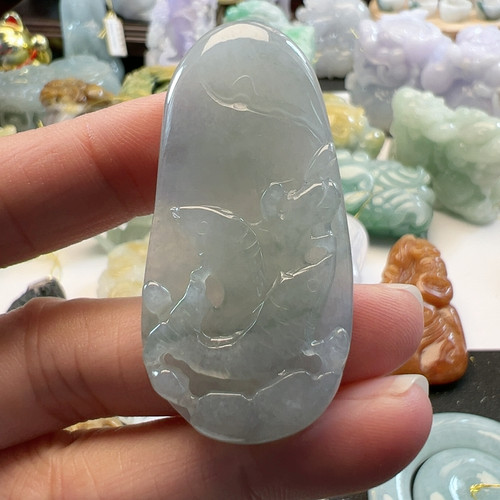 送证书天然翡翠A货超冰双鱼