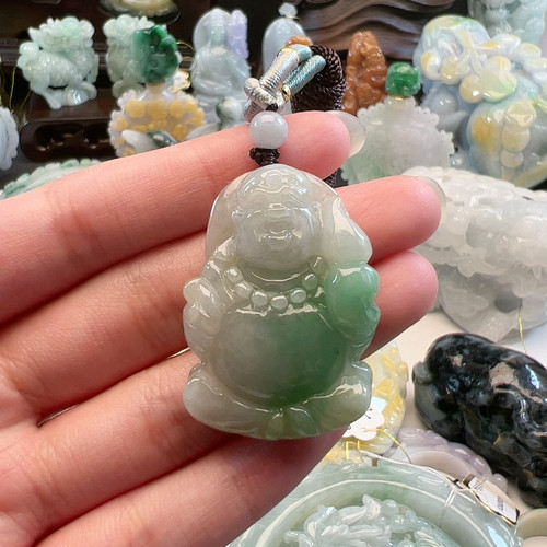 送证书 天然翡翠小佛公吊坠