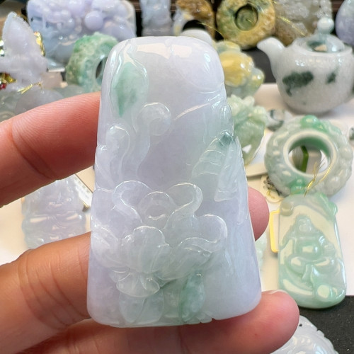 送证书天然翡翠A货春彩色花开富贵