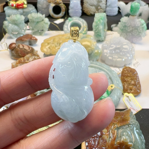天然翡翠A货送证书18 K金扣葫芦