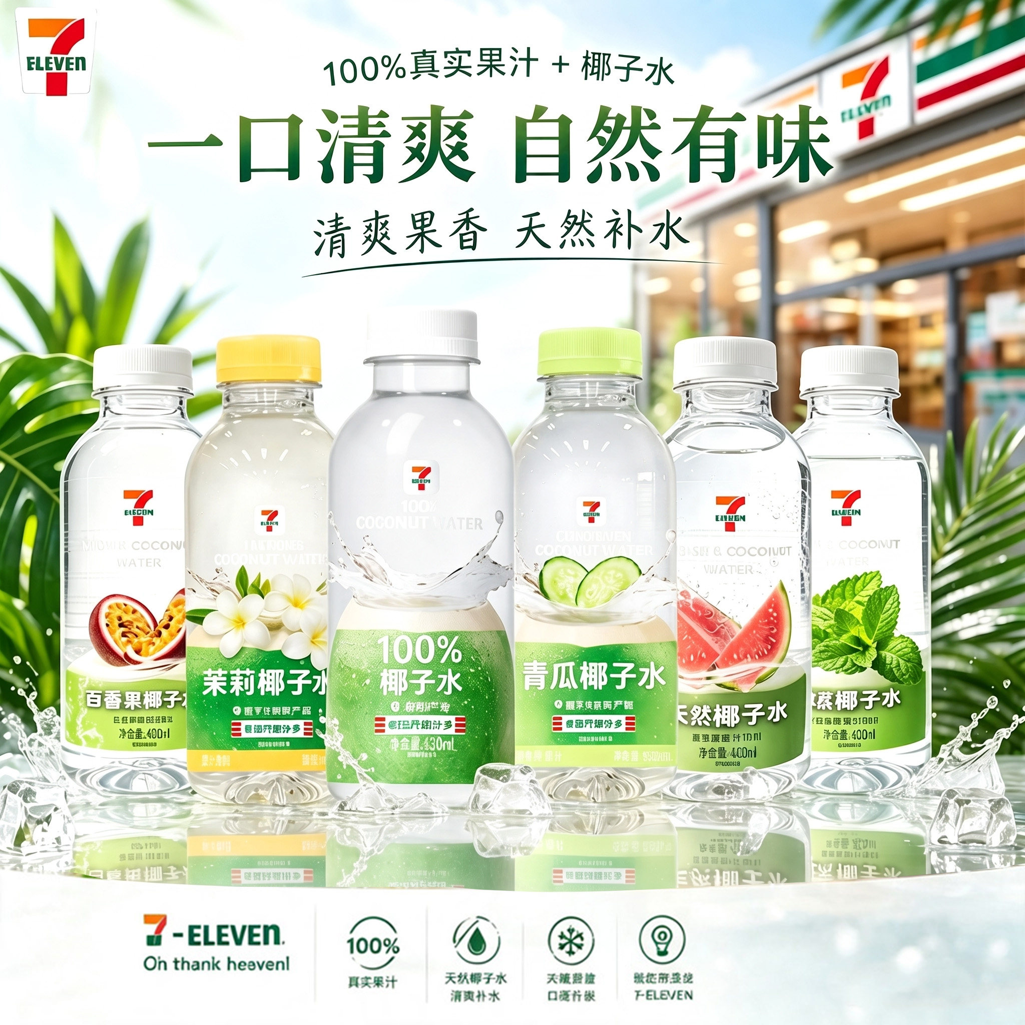 【全家福】711椰子水青瓜黄瓜茉莉芭乐百香果便利店同款饮料整箱
