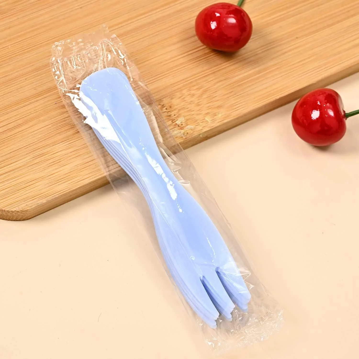 生日蛋糕叉子一次性单独波浪叉点心水果甜品塑料独立包装三齿爆款