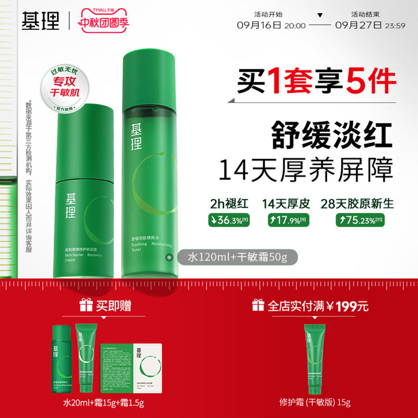 基理水乳霜护肤套装修护屏障纤连蛋白补水保湿舒缓敏感肌学生面霜