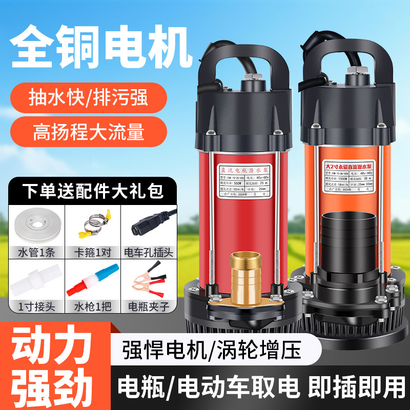 插电瓶车农用直流潜水泵48V60V72V电动车潜水泵灌溉抽水机12V24V