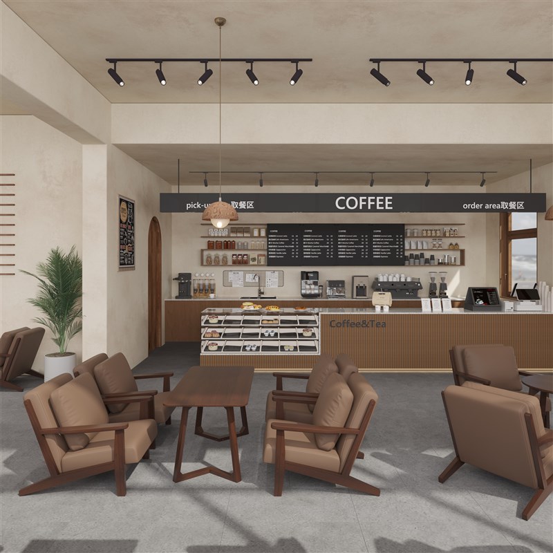 覆古咖啡厅奶茶店实木纳帕皮单人D沙发休闲洽谈卡座酒吧桌椅组合