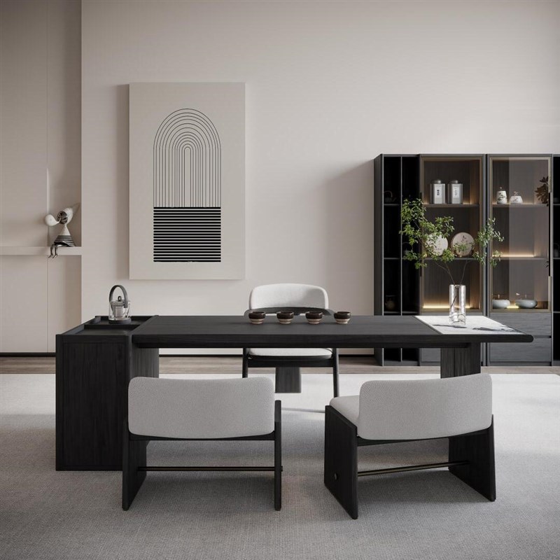 2025a新中式现代轻奢北美黑胡桃白蜡木侘寂风简约设计师泡茶台茶