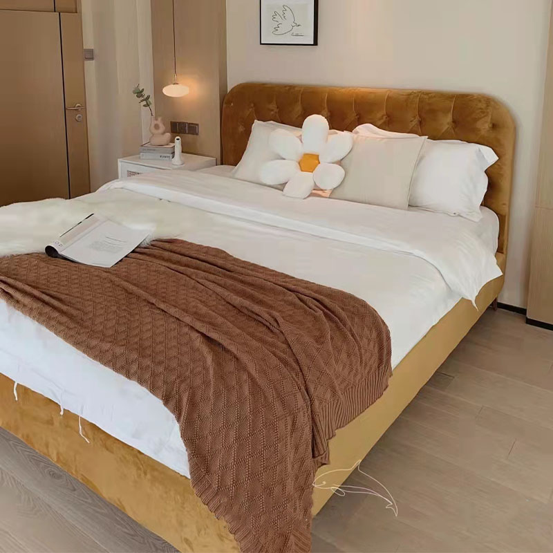 科技布绒布艺床港式轻奢ins小红C书网红简约小户型架子箱体床白色