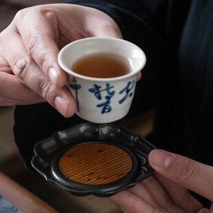 功夫茶具茶道配件家用杯托 清山胡同禅意竹制茶杯垫隔热垫复古中式