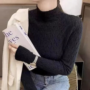 【眼皮衫-黑】欧货爆款纯色半高领套头打底衫时尚百搭款