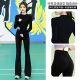 修身 两件套 显瘦运动套装 女黑色瑜伽服普拉提训练微喇裤
