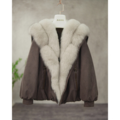 2025秋冬新款 狐狸毛鹅绒内胆大毛领短款 女皮草外套B1998