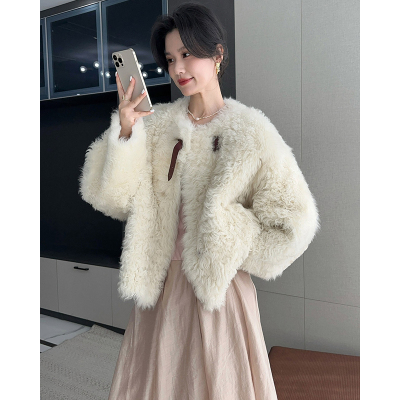 托斯卡纳真皮毛一体外套女高端2025冬新羊羔毛皮草大衣B1867
