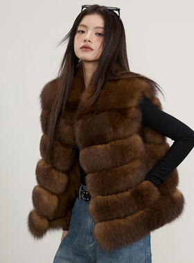 2025年秋冬高档整皮芬兰狐狸毛皮草马甲外套女中古老钱风B2046