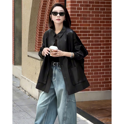 绵羊皮衣外套女款2026新款秋季宽松休闲夹克机车服上衣B2838