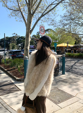 2025秋冬新款山羊绒皮毛一体马甲女轻奢显贵气质上衣B2262