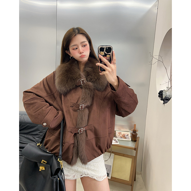 2025新款狐狸毛领皮草外套女年轻款鹅绒内胆派克服短款B2080