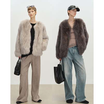 2025冬新芬兰高档坎毛整皮狐狸毛三角领皮草时尚外套女B1797