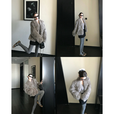 芬兰高档狐狸毛皮草实穿V领外套2025冬款气质女B2201