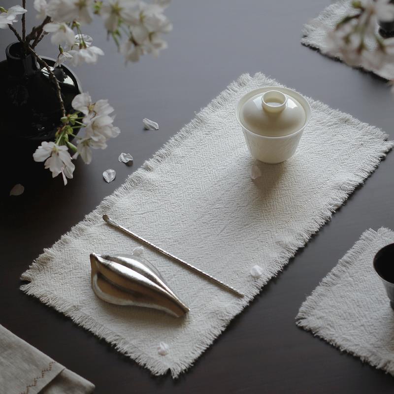 WOOKEN云卷云舒 茶席双层特厚亚麻棉杯垫绣花吸水防烫禅意侘寂