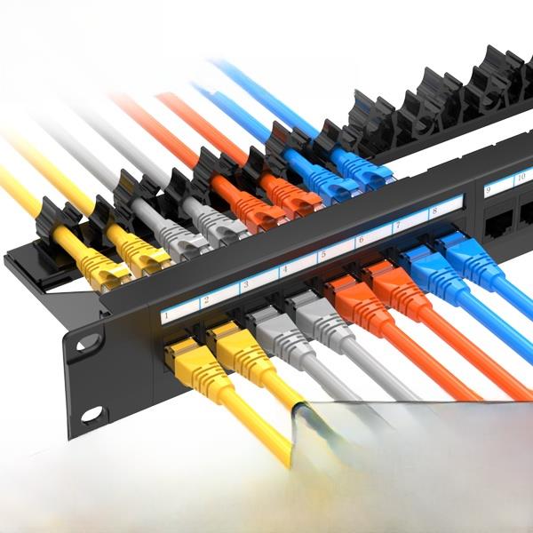 24口免打配线架六类网线直通式CAT6网络配线架直插型带理线架工程