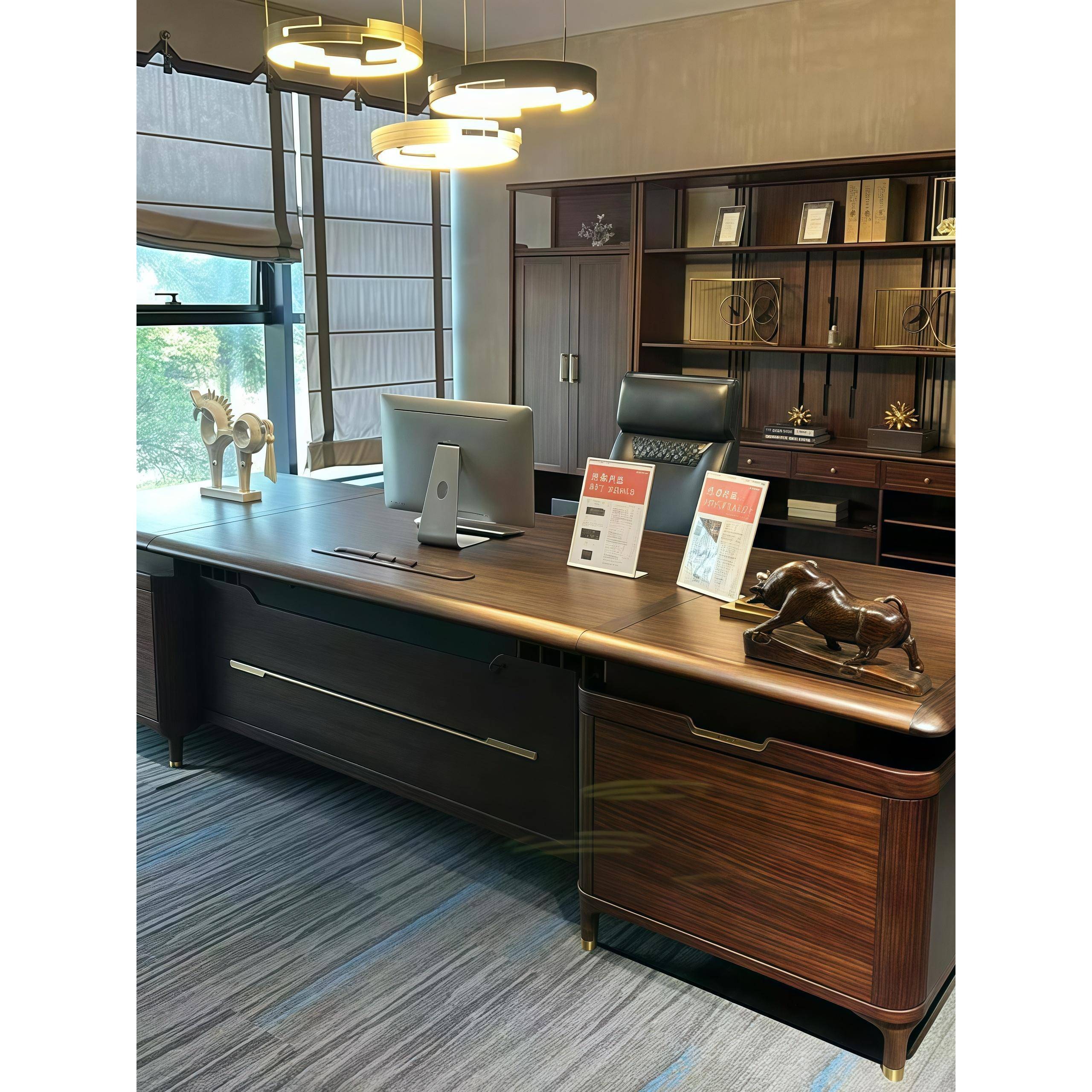 实木老板桌办公桌大班台新中式总裁总经理桌董事长办公室桌椅组合