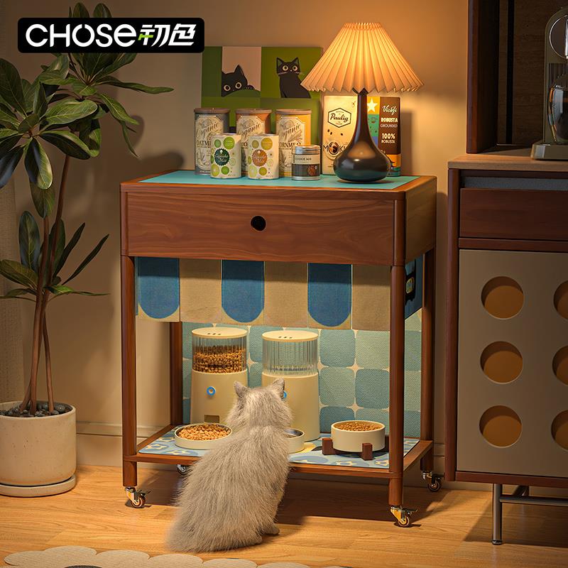 初色中古风猫狗食堂餐边柜小户型宠物用品猫粮狗粮罐头收纳可移动