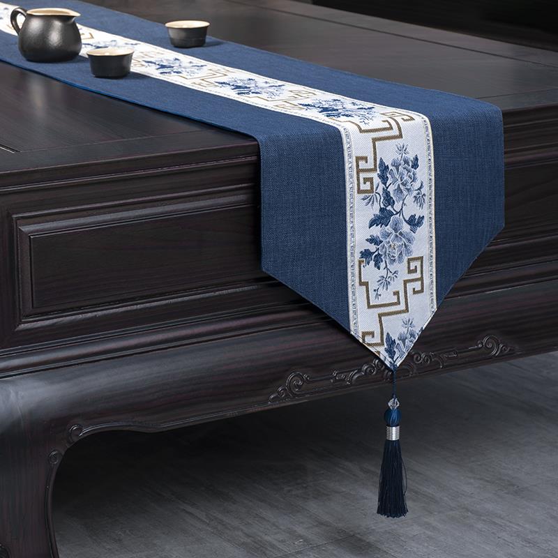 防水桌旗新中式禅意茶桌垫布茶旗桌布茶席茶台布艺长条茶几巾床旗