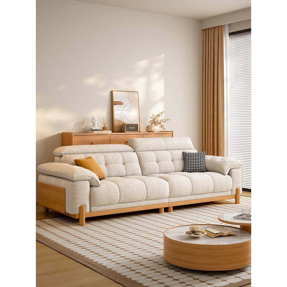 日式原木奶油风实木枫颂布艺沙发小户型客厅简约猫抓布可拆洗沙发