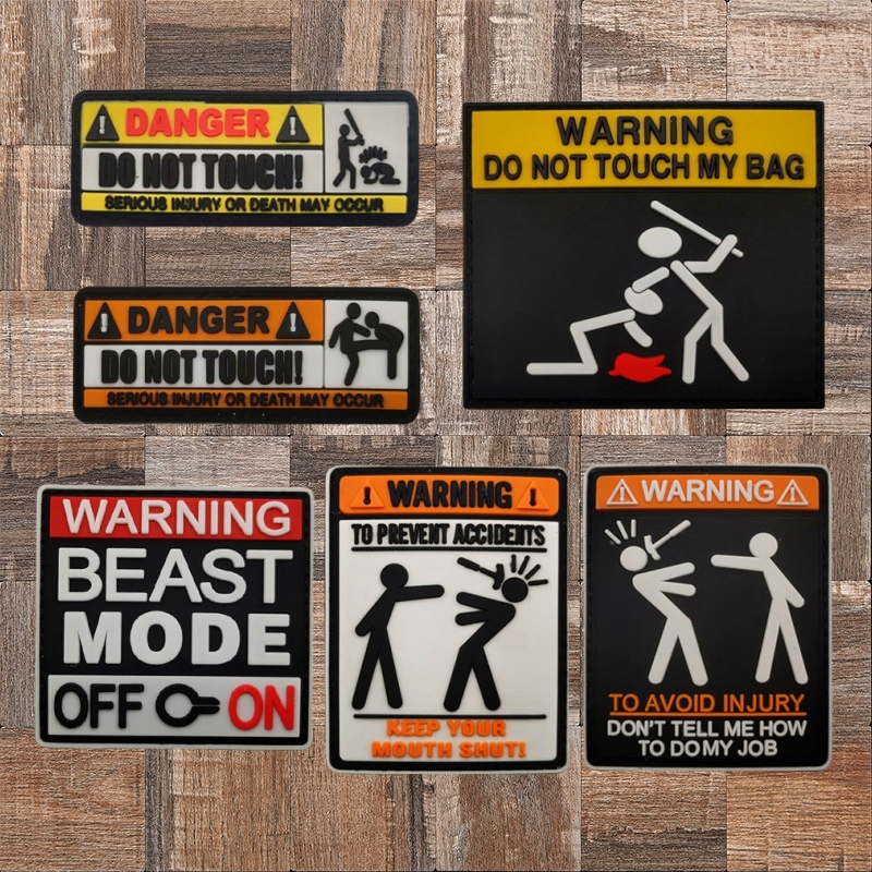 WARNING魔术贴徽章 3D立体胶章警告士气章军迷背包贴装饰战术臂章