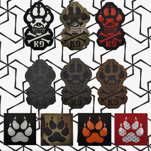 K9狗狗反光魔术贴章 狗爪士气章 夜光徽章 迷彩背包贴 宠物马甲贴