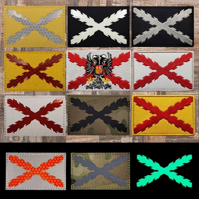 Spain西班牙勃根地十字旗帜反光魔术贴徽章 夜光士气章户外背包贴