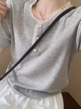 B-17十三行纯棉灰色v领长袖t恤女秋冬设计感【不退不换】