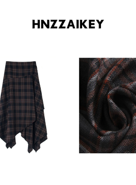 HNZZAIKEY 不规则格纹半身裙女秋季复古通勤中长裙W442C